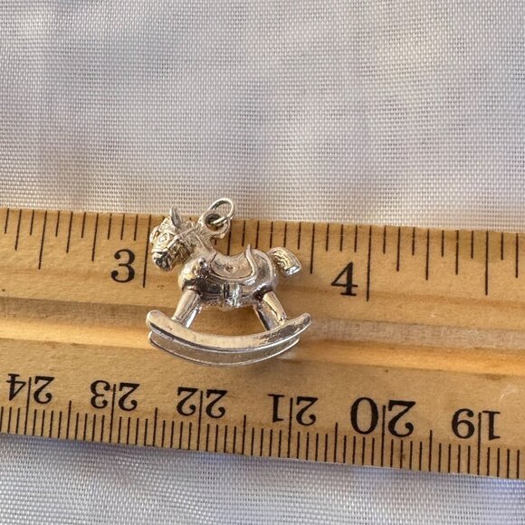 VTG Silver Tone Three Dimensional Rocking Horse Charm Size 0.75'' Length - Picture 5 of 5